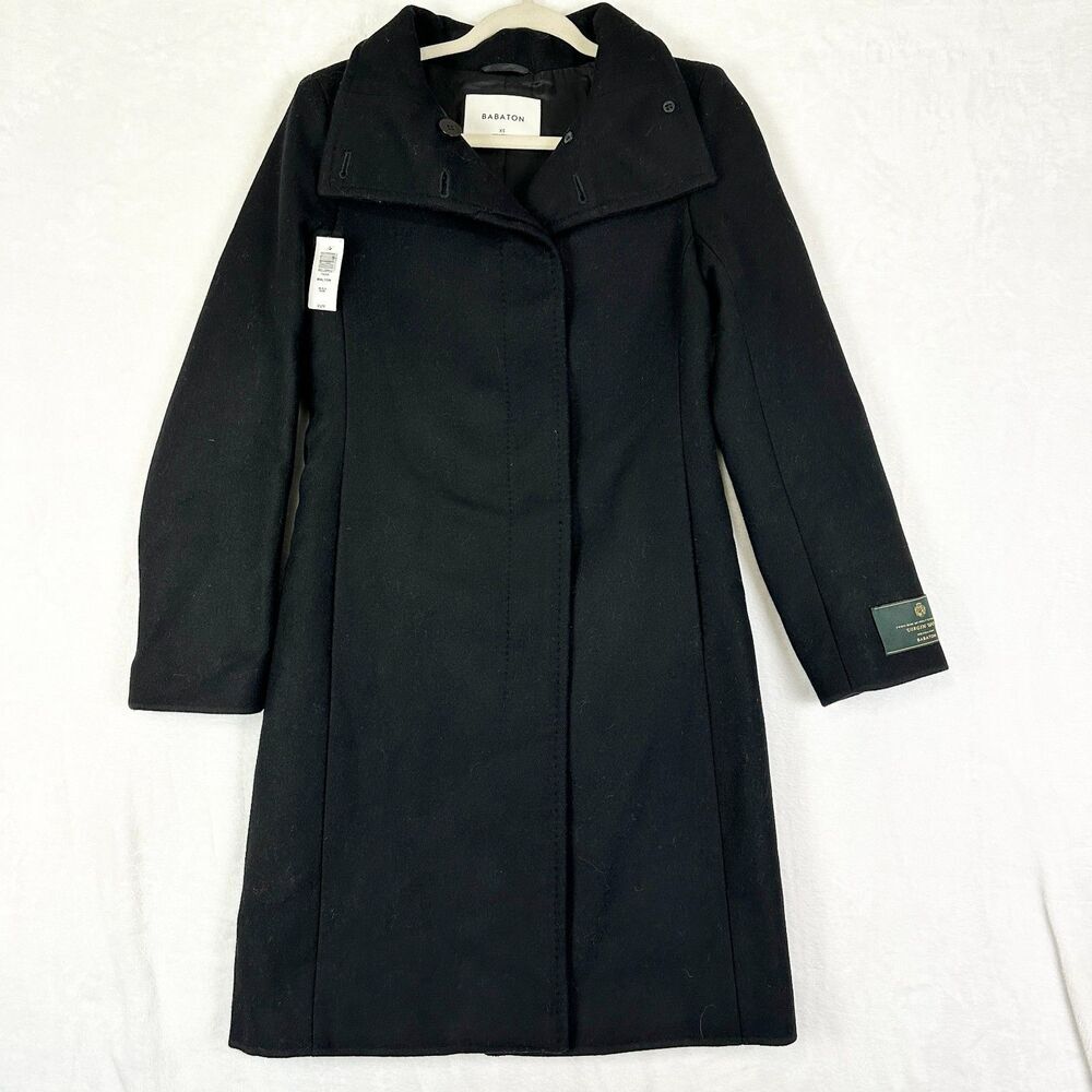 Aritzia Babaton Walton Wool Coat Size XS NWT Black Long Minimalist Classic